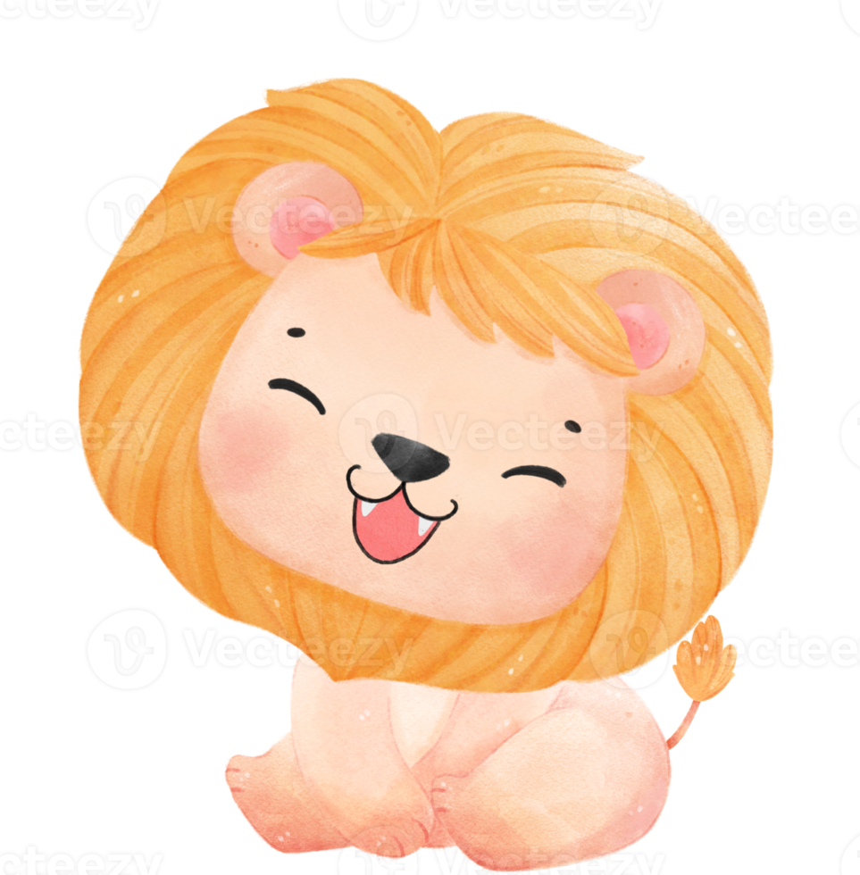 cute happy baby lion kid playful innocence animal cartoon watercolour illustration png
