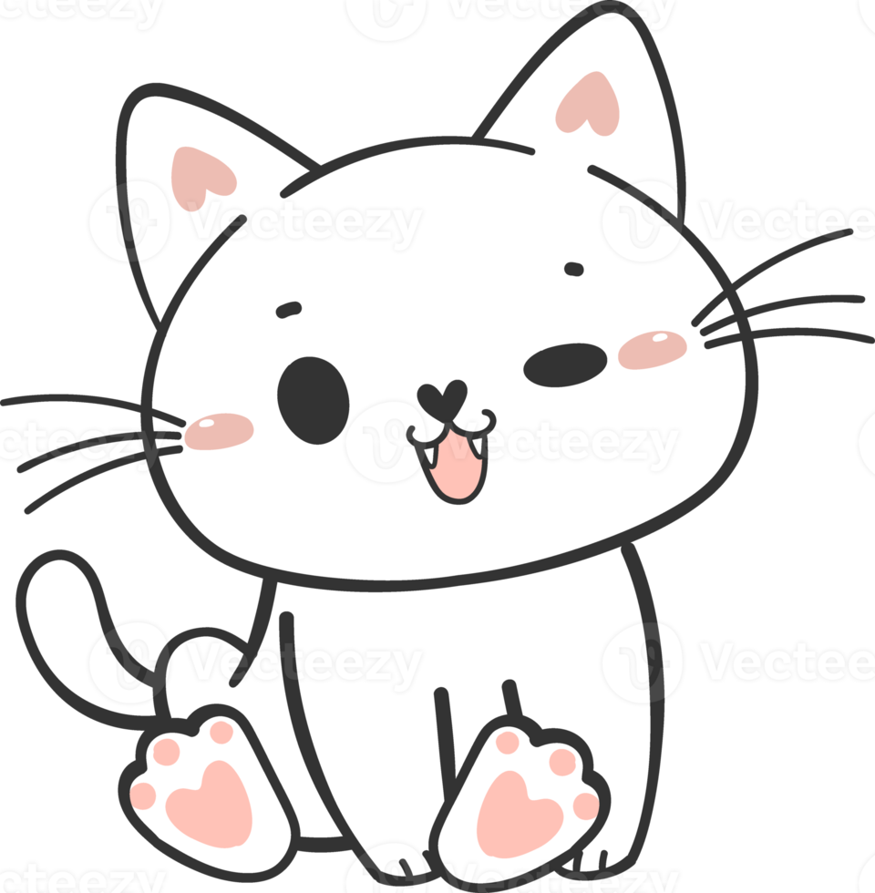 carino divertente contento bianca gattino gatto cartone animato personaggio scarabocchio disegno png