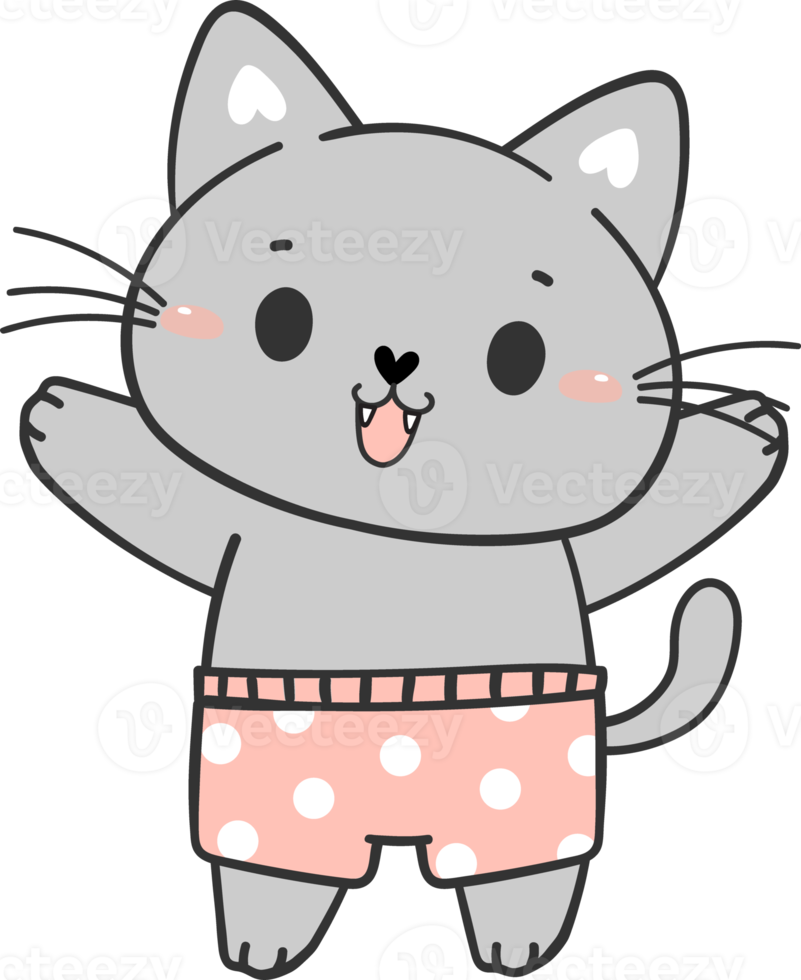 cute funny summer beach playful kitten cat in shorts cartoon animal hand drawing doodle png