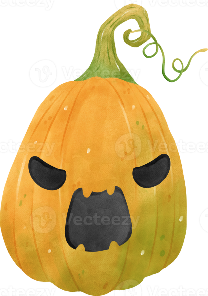 cute watercolour Halloween autumn pumpkins with face carved cartoon hand drawn png