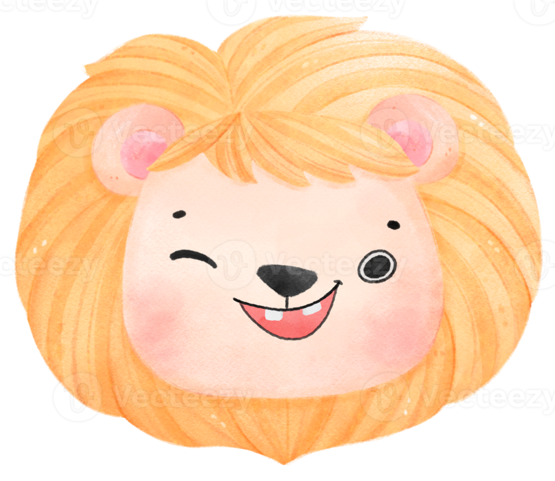 linda acuarela contento bebé león fauna silvestre animal cara cabeza dibujos animados guardería ilustración png