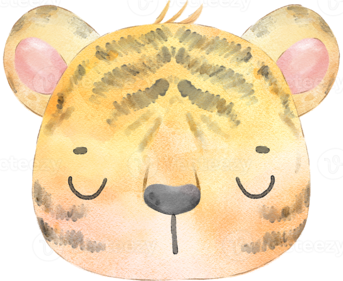 cute happy adorable baby tiger face watercolour animals wildlife cartoon painting png