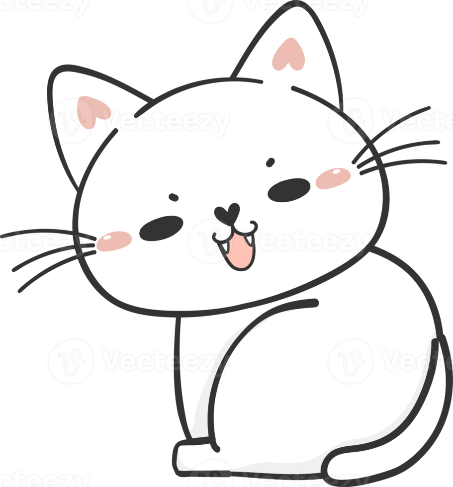 cute funny happy white kitten cat cartoon character doodle drawing png