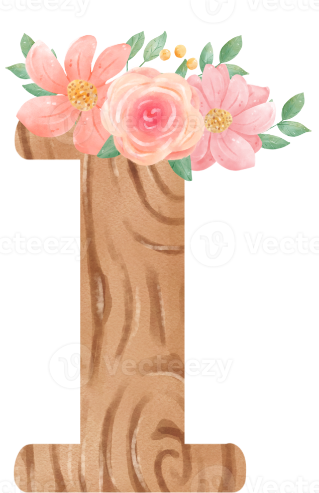 schattig waterverf bloemen houten alfabet brief ik png