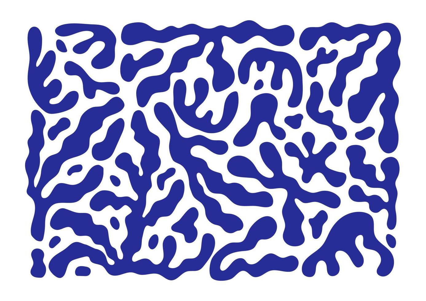 Horizontal poster with blue abstract freehand algae in style art Matisse on white background vector
