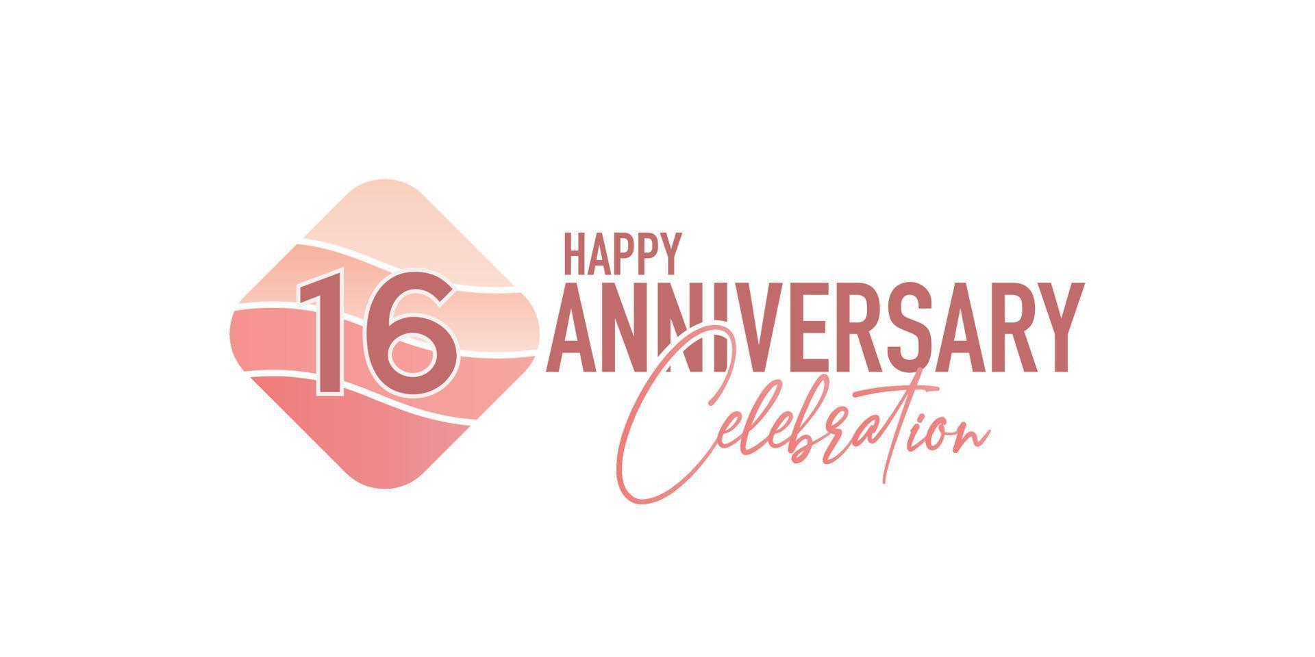 16 years anniversary logo vector illustration design celebration with pink geometric design