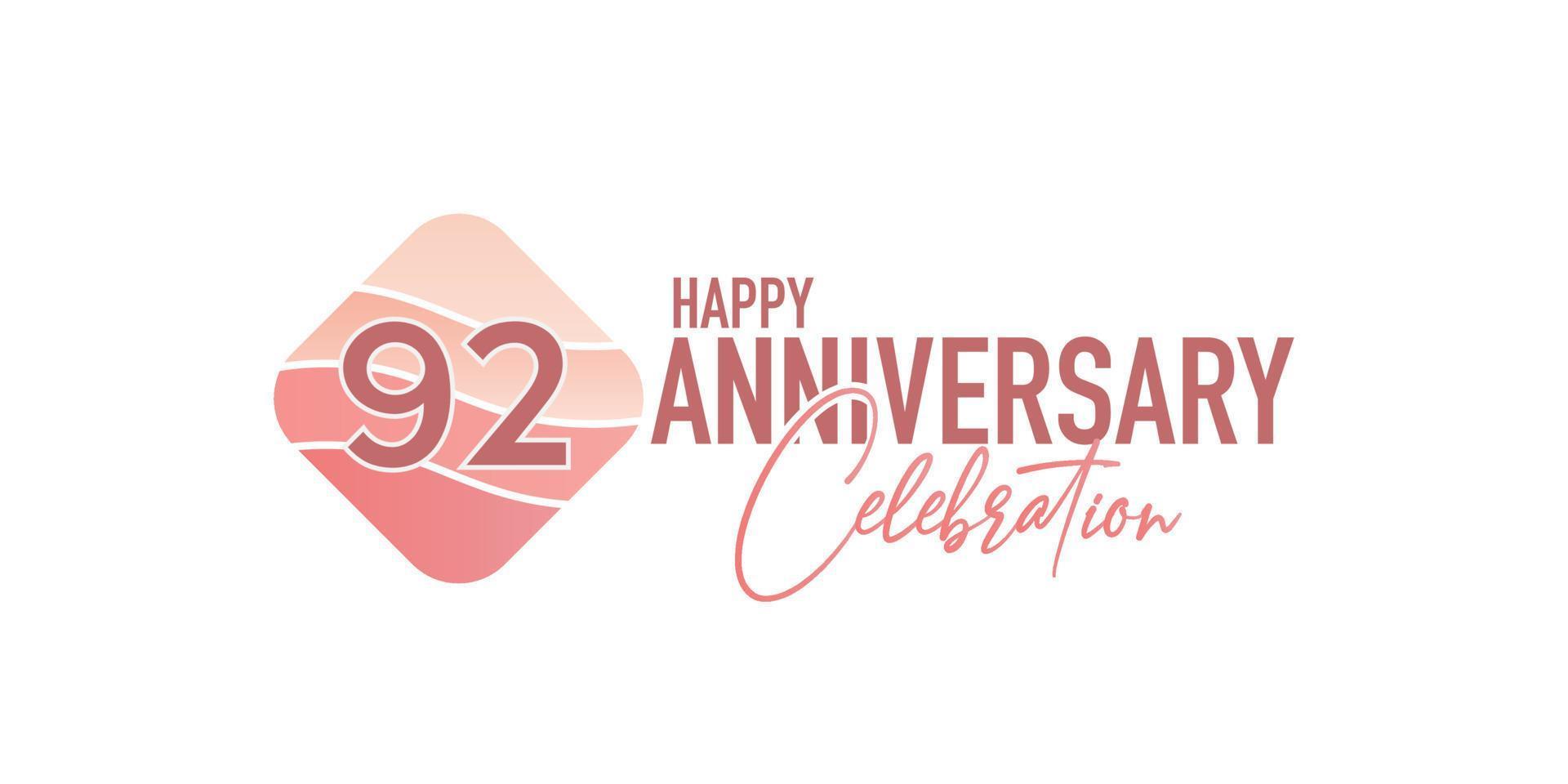92 años aniversario logo vector ilustración diseño celebracion con rosado geométrico diseño