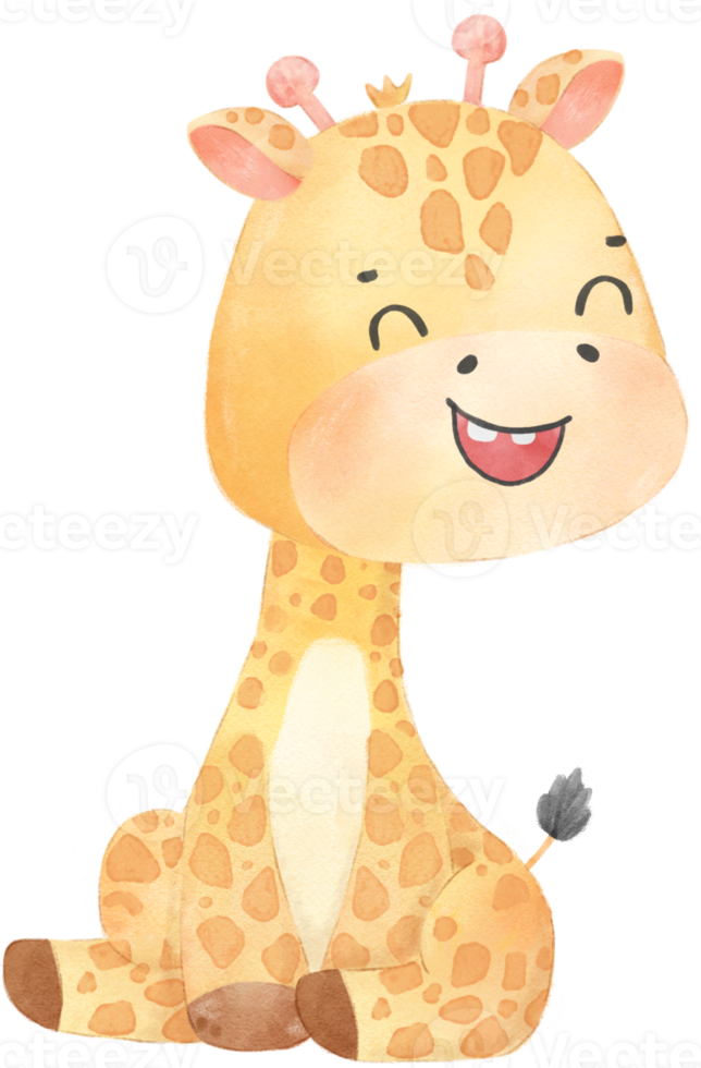 cute watercolour happy baby innocence giraffe wildlife animal cartoon nursery illustration png