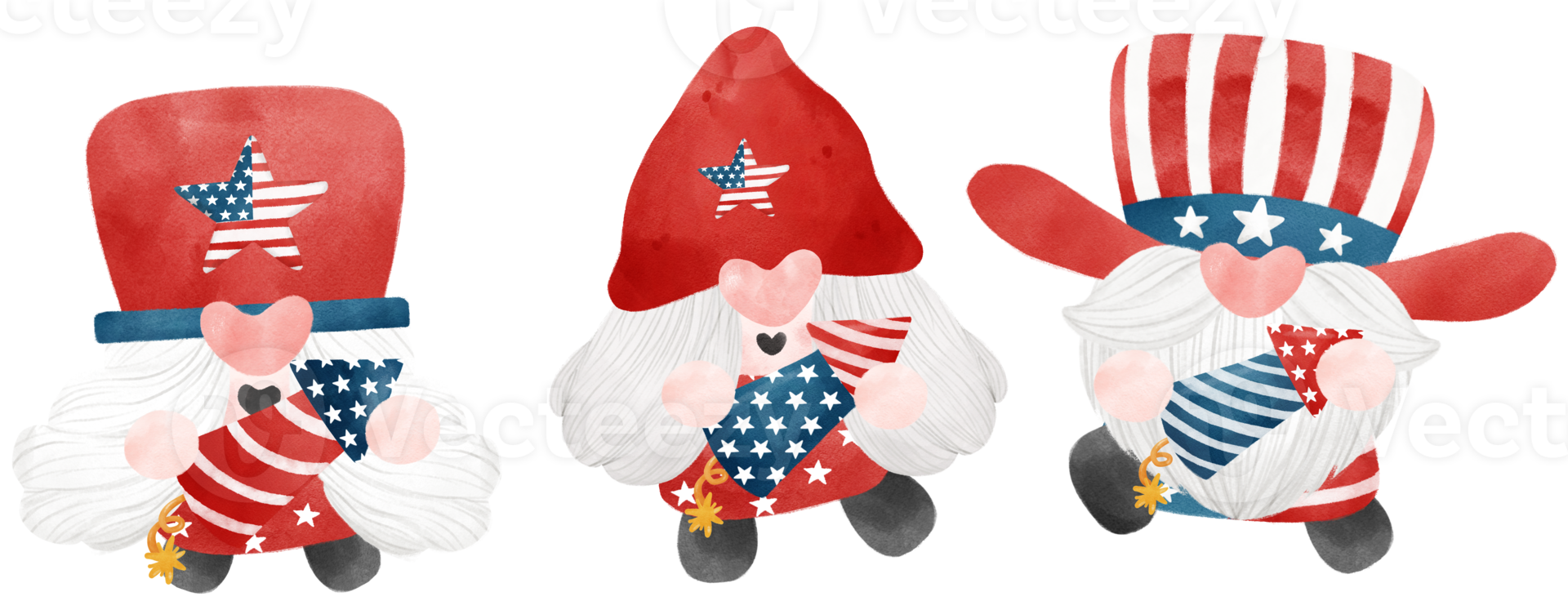cute festive fun 4th of July Gnome watercolour celebrating America Independence freedom day cartoon hand drawing png