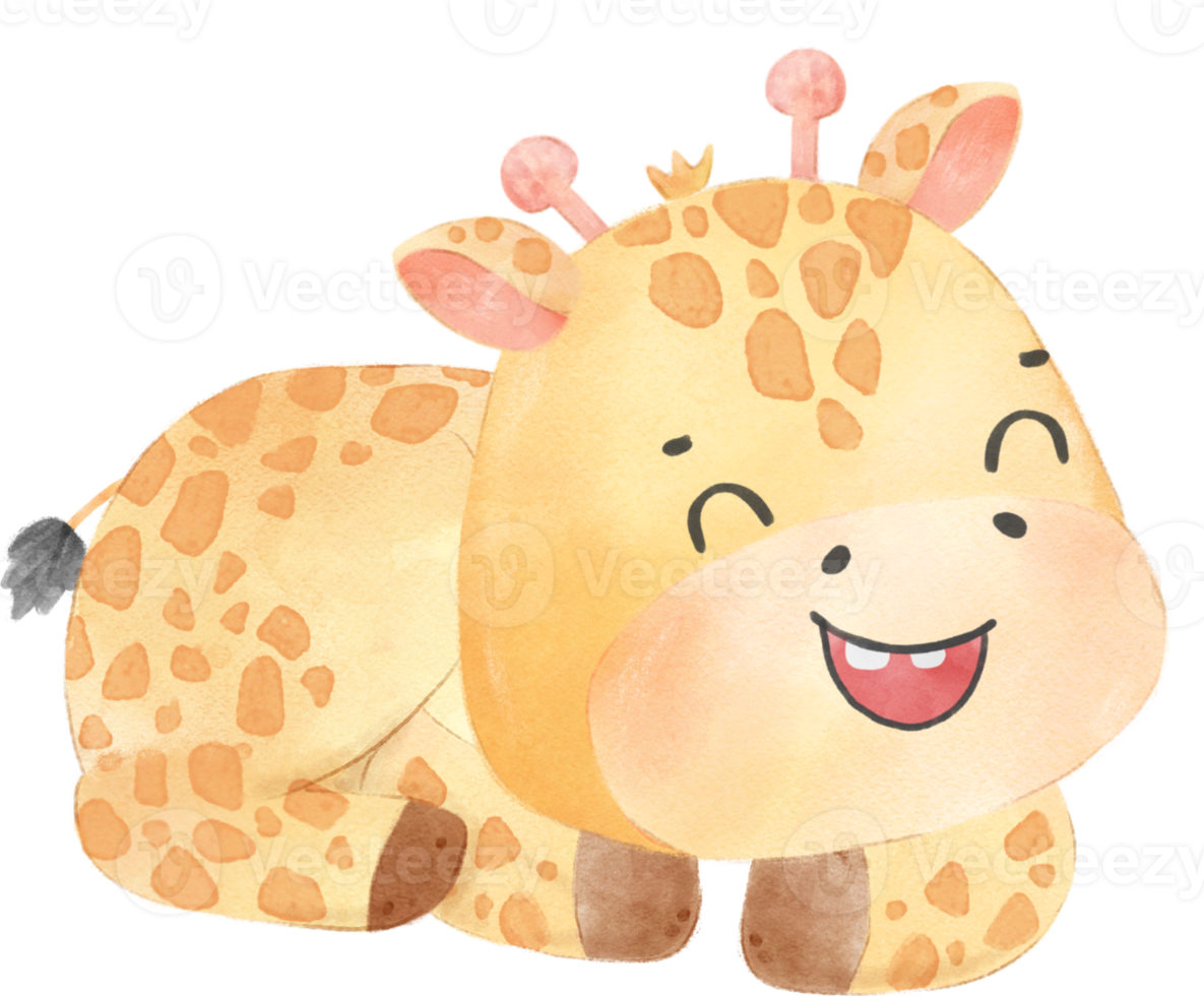 cute watercolour happy baby innocence giraffe wildlife animal cartoon nursery illustration png