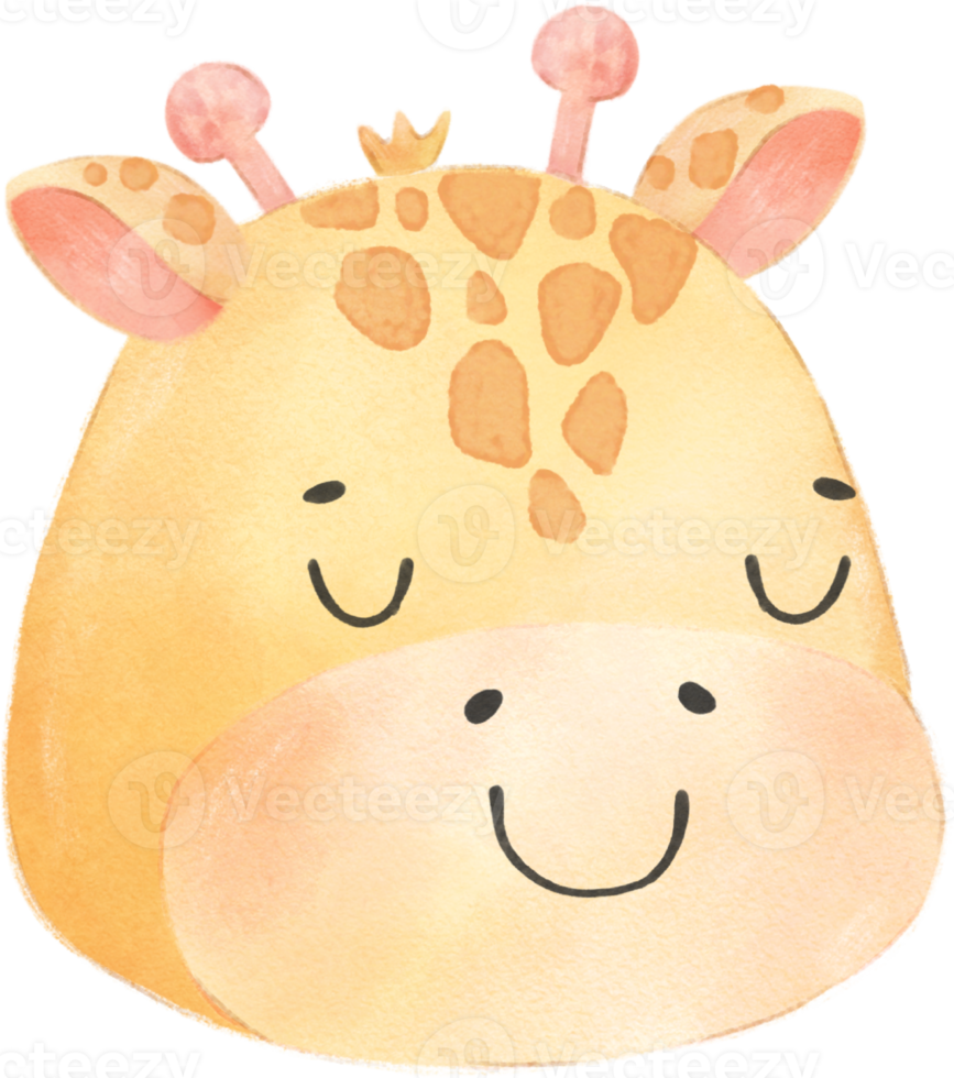 fofa aguarela bebê girafa face cabeça emoção expressando berçário mão desenhado png