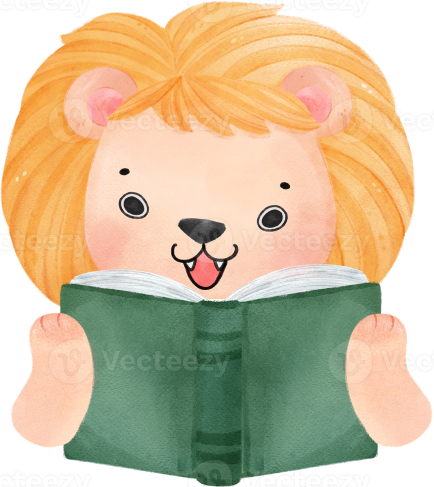 süß Aquarell Baby Löwe Tier Kind lesen Buch, zurück zu Schule Karikatur Charakter Illustration png