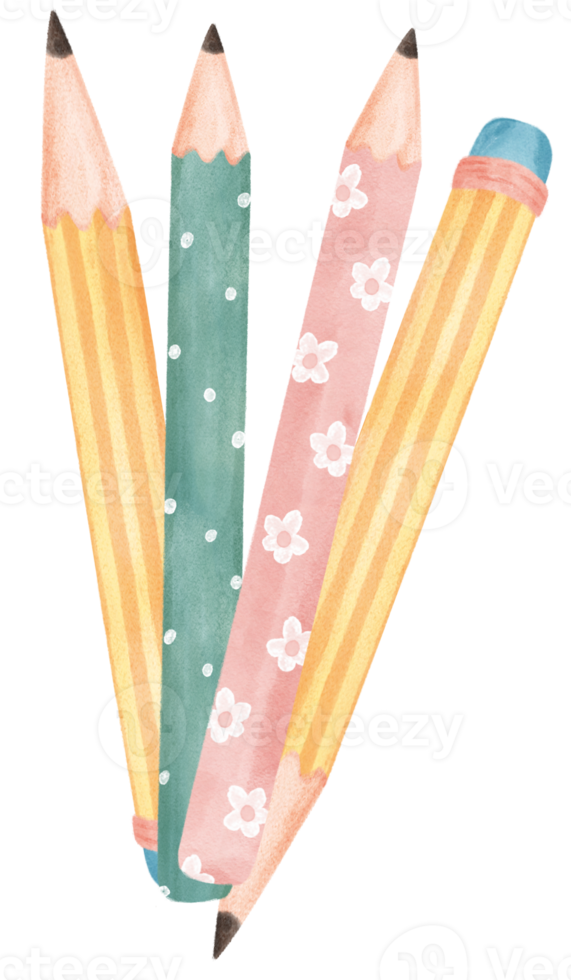 schattig waterverf zoet pastel school- potlood tekenfilm illustratie schilderij png