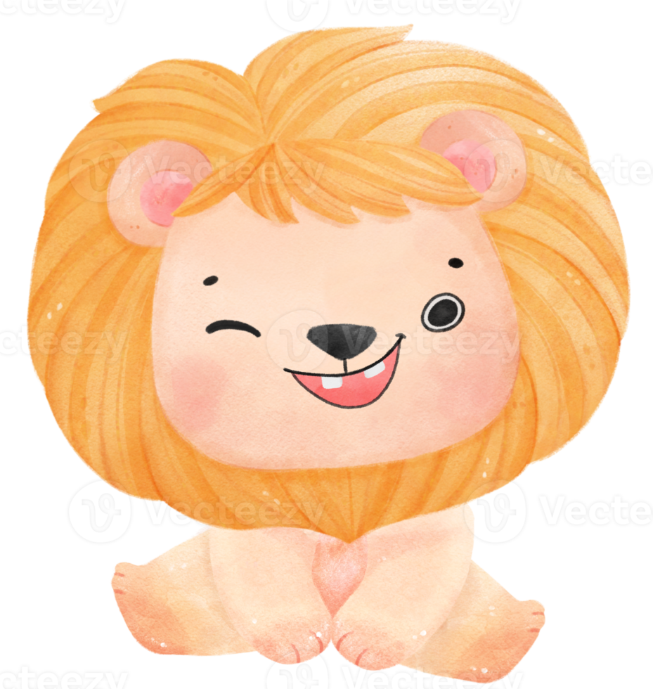 söt Lycklig bebis lejon unge lekfull oskuld djur- tecknad serie vattenfärg illustration png