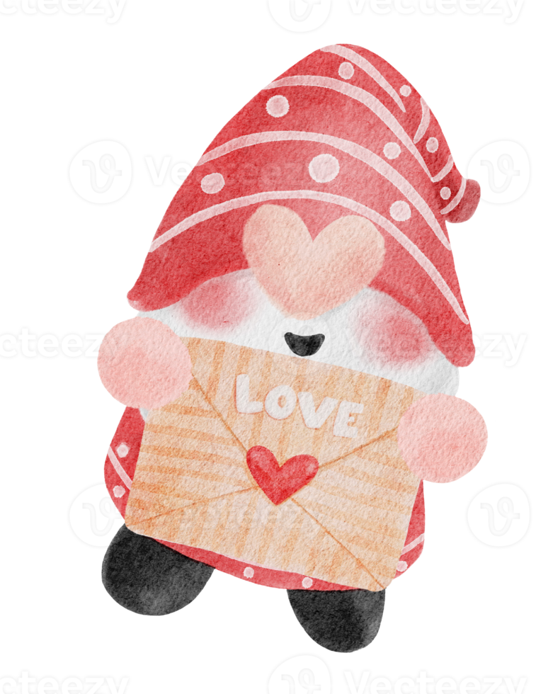 cute watercolour happy smile Valentine love gnome cartoon doodle hand drawn png