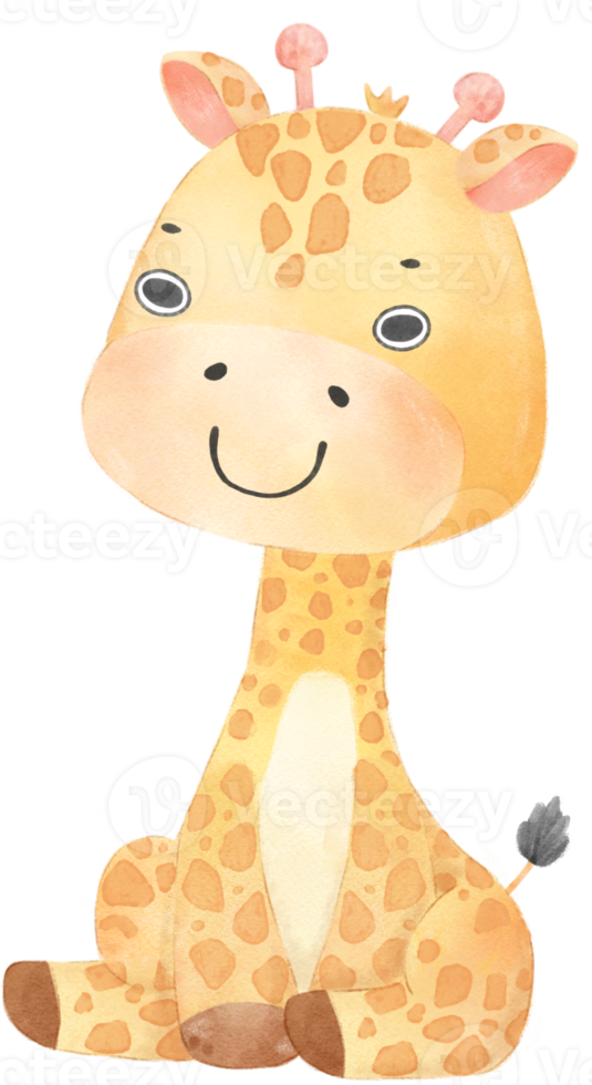 cute watercolour happy baby innocence giraffe wildlife animal cartoon nursery illustration png