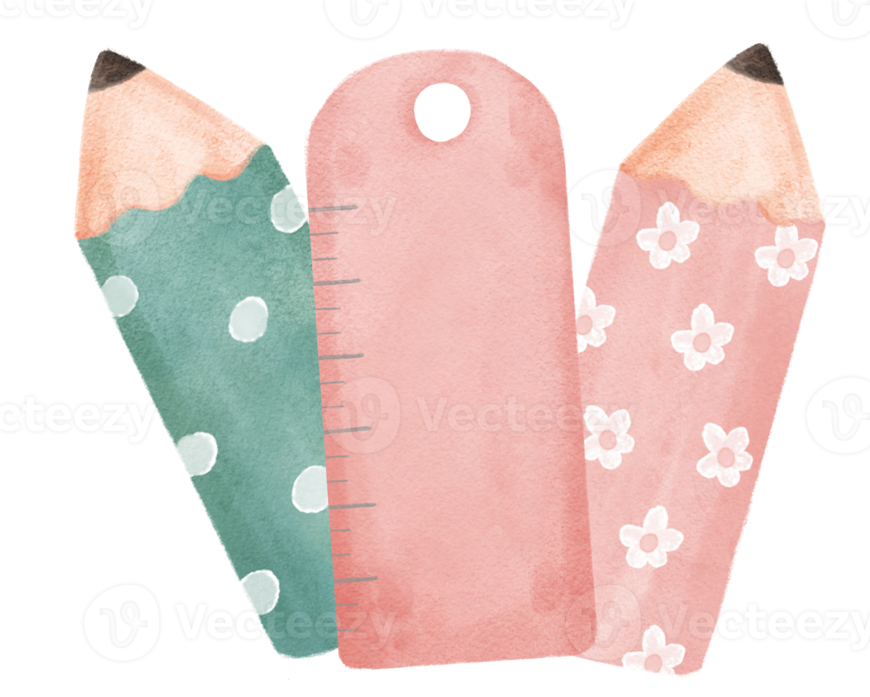 cute watercolour sweet pastel school pencils and ruler cartoon illustration painting png