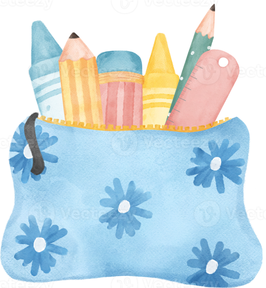 mignonne pastel école crayon Stationnaire girly poche sac Stationnaire dessin animé aquarelle illustration png