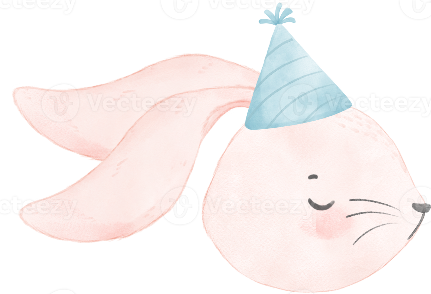 förtjusande nyckfull ljuv Lycklig bebis rosa kanin kanin ansikte huvud med färgrik mjuk paster polka punkt fest hatt vattenfärg illustration png