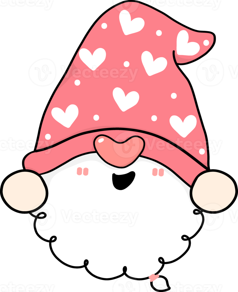 Cute Happy sweet pink Valentine Gnome cartoon doodle hand drawing png