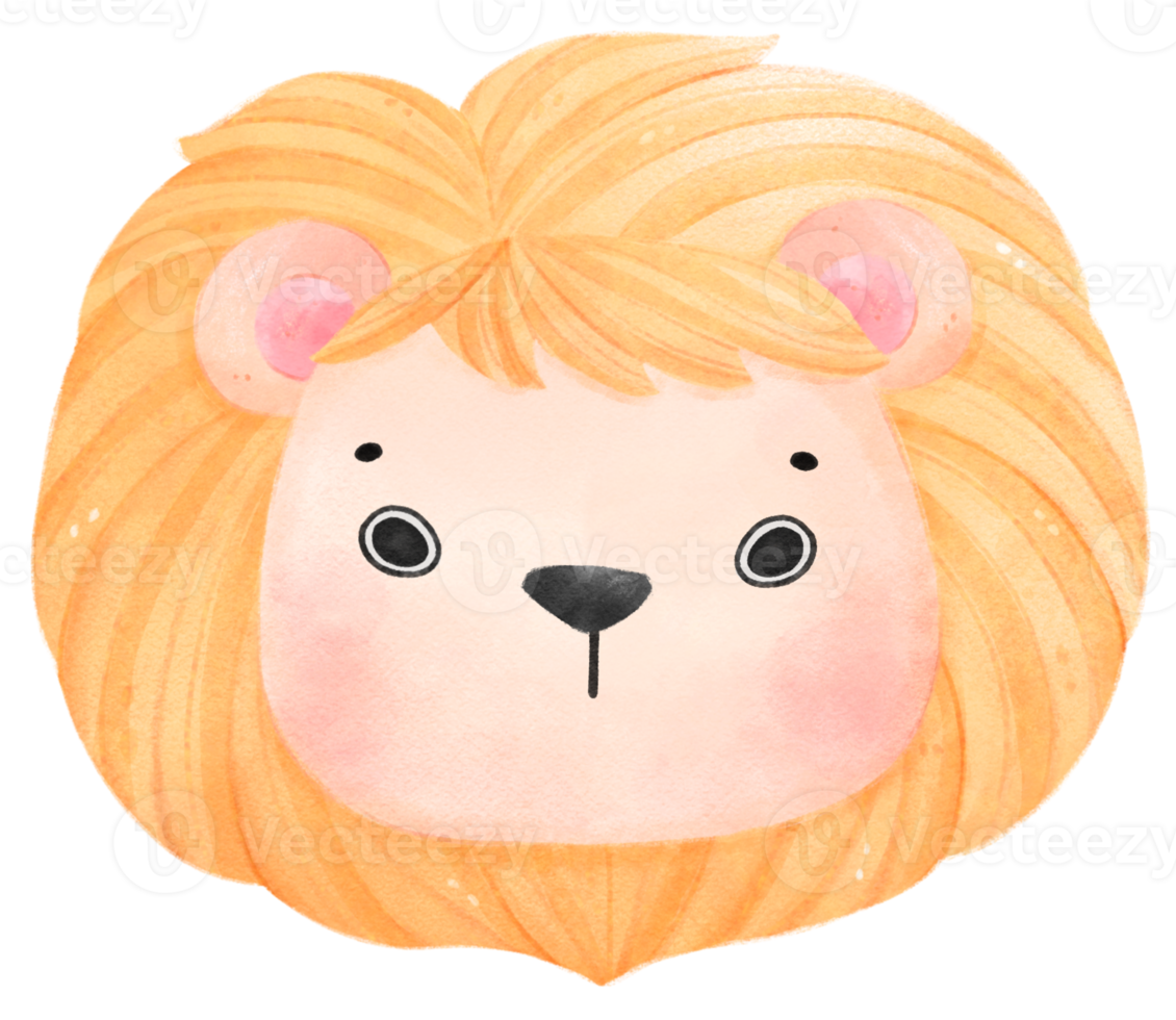 fofa aguarela feliz bebê leão animais selvagens animal face cabeça desenho animado berçário ilustração png