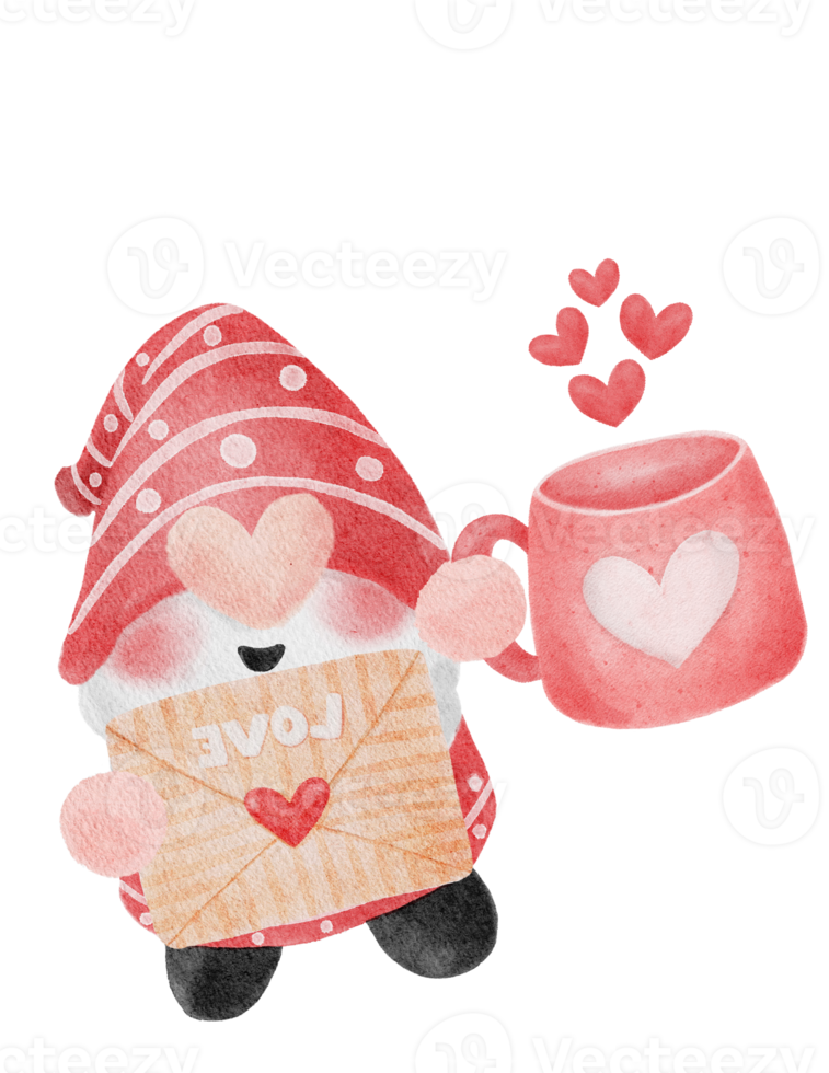 mignonne aquarelle content sourire Valentin l'amour gnome dessin animé griffonnage main tiré png