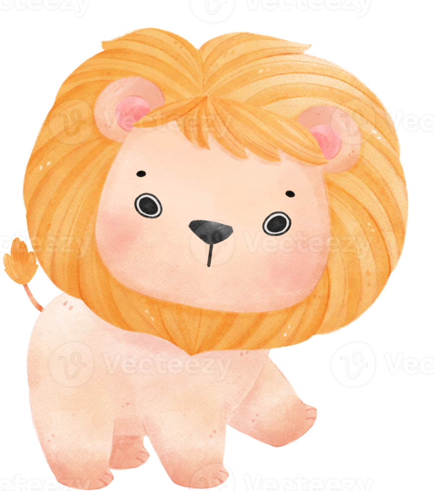 cute happy baby lion kid playful innocence animal cartoon watercolour illustration png