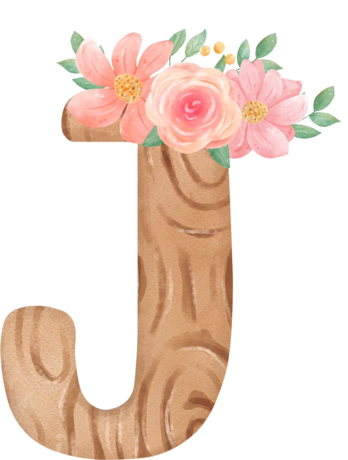 free-cute-watercolour-floral-wooden-alphabet-letter-j-22025997-png-with