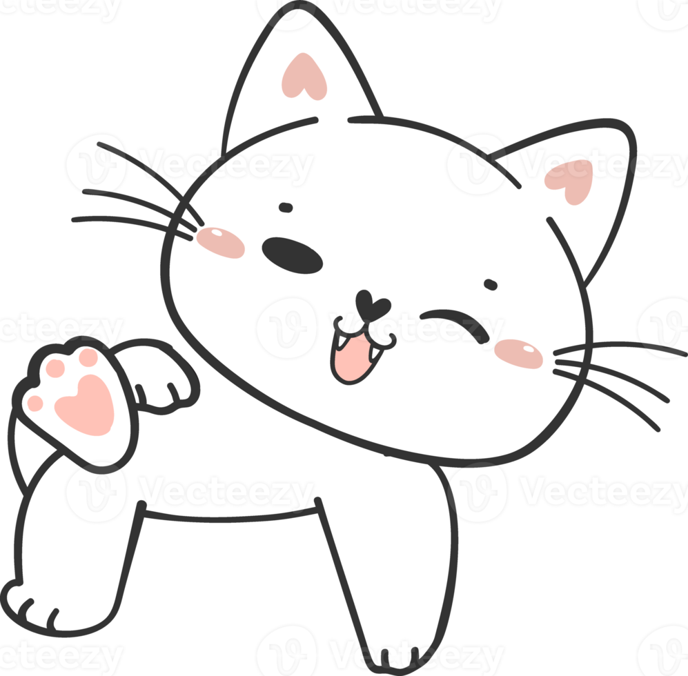 cute funny happy white kitten cat cartoon character doodle drawing png