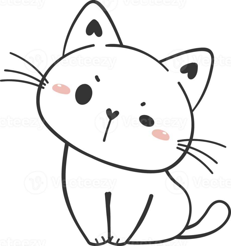 cute funny happy white kitten cat cartoon character doodle drawing png