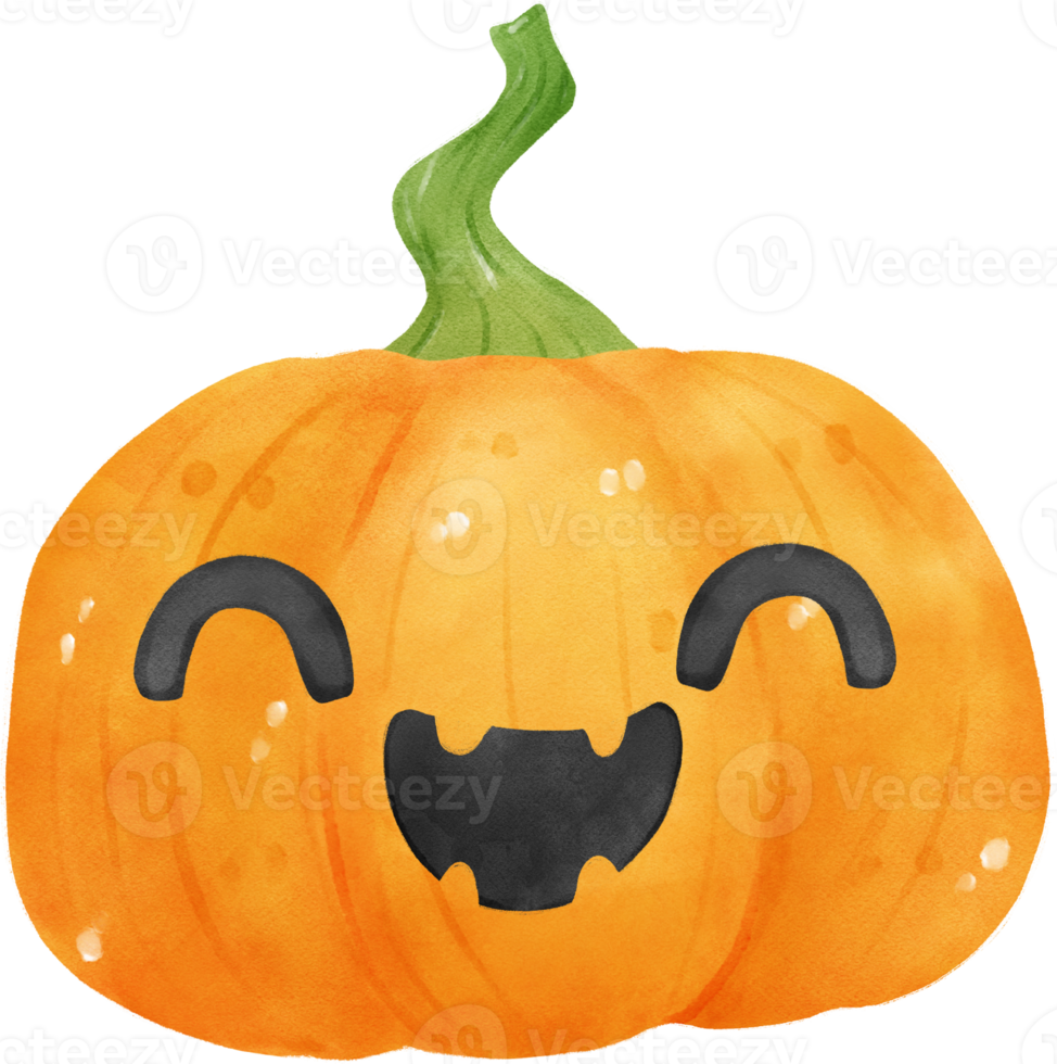 cute watercolour Halloween autumn pumpkins with face carved cartoon hand drawn png