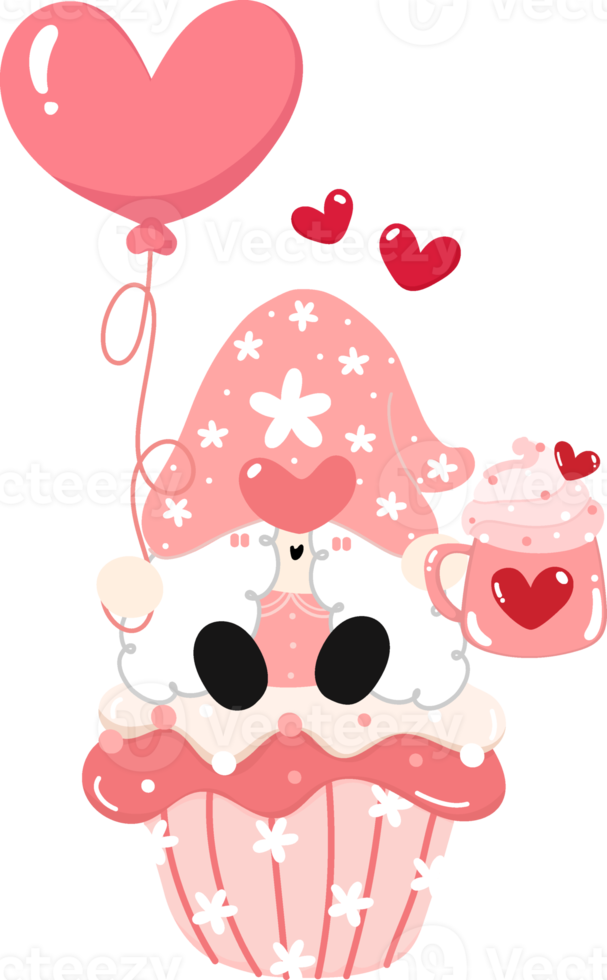 Cute Happy sweet Valentine Gnome cartoon flat graphic design hand drawing png