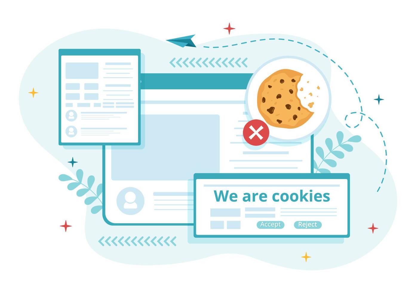 Internet galletas tecnología ilustración con pista Galleta grabar de hojeada un sitio web en plano dibujos animados mano dibujado aterrizaje página plantillas vector