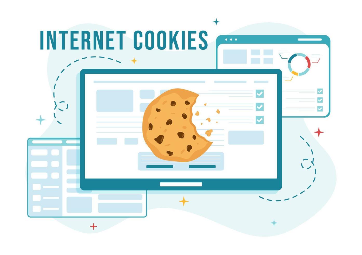 Internet galletas tecnología ilustración con pista Galleta grabar de hojeada un sitio web en plano dibujos animados mano dibujado aterrizaje página plantillas vector