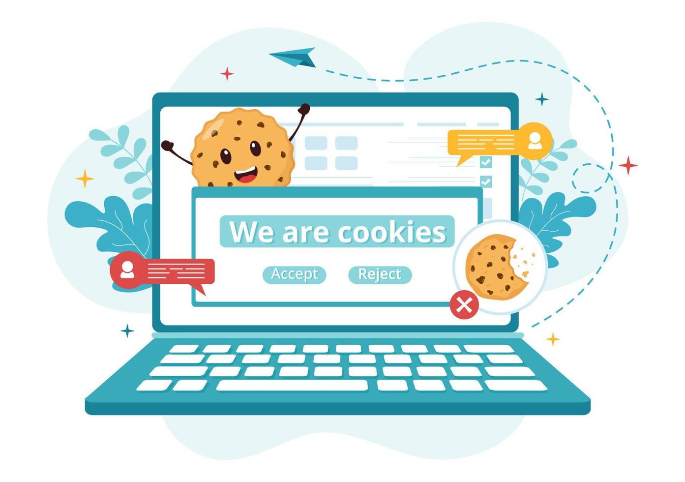 Internet galletas tecnología ilustración con pista Galleta grabar de hojeada un sitio web en plano dibujos animados mano dibujado aterrizaje página plantillas vector