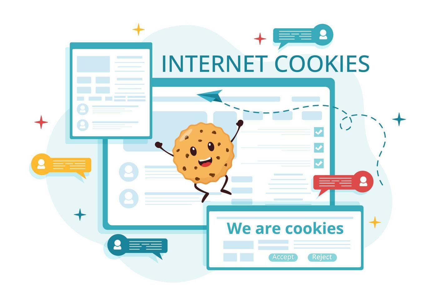 Internet galletas tecnología ilustración con pista Galleta grabar de hojeada un sitio web en plano dibujos animados mano dibujado aterrizaje página plantillas vector