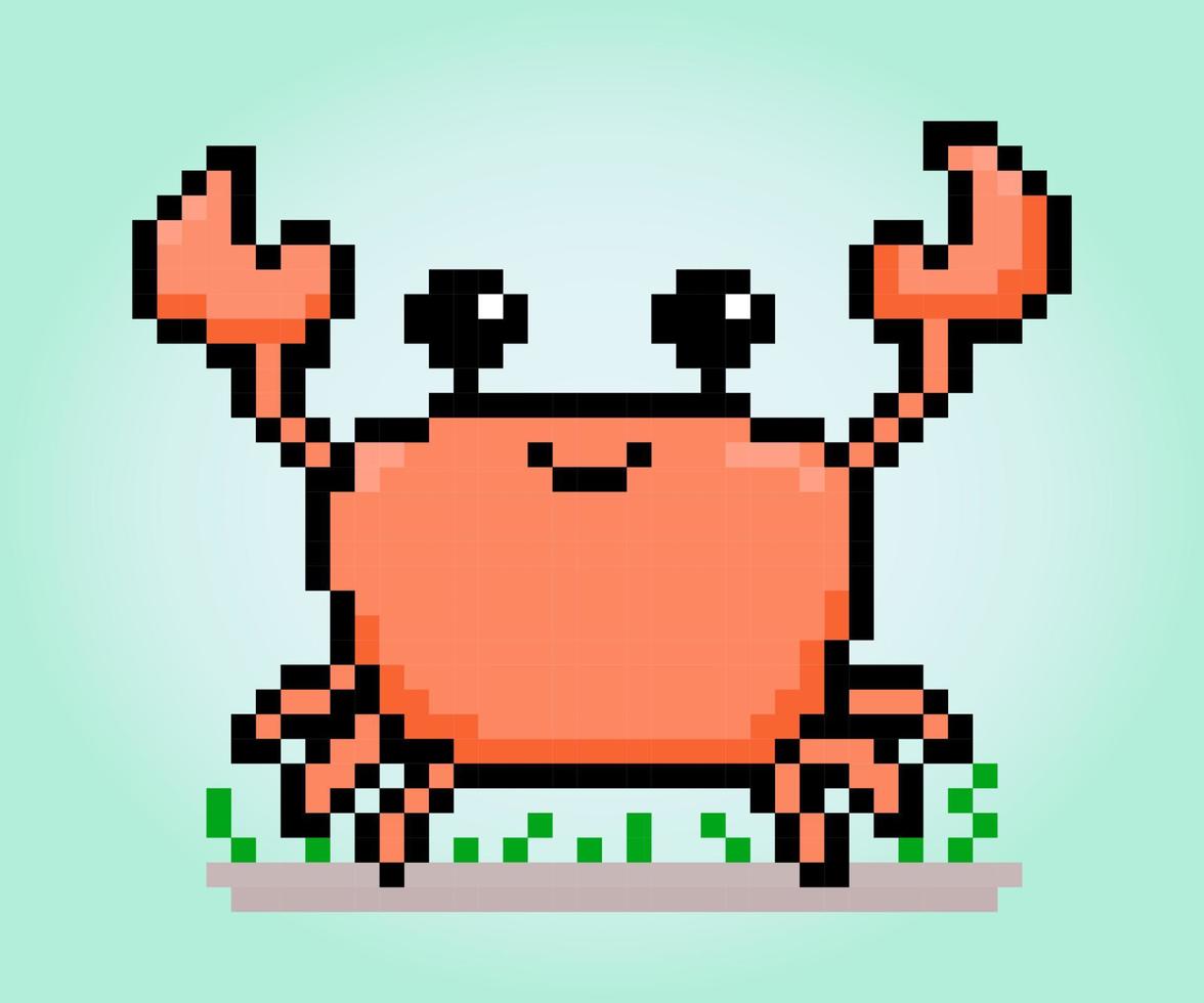 8 bit pixel crab image. Animals in vector illustration for retro games