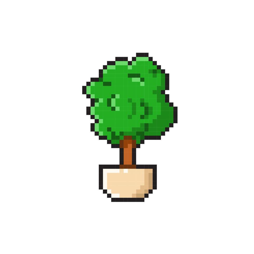 tree on the pot with pixel art style vector