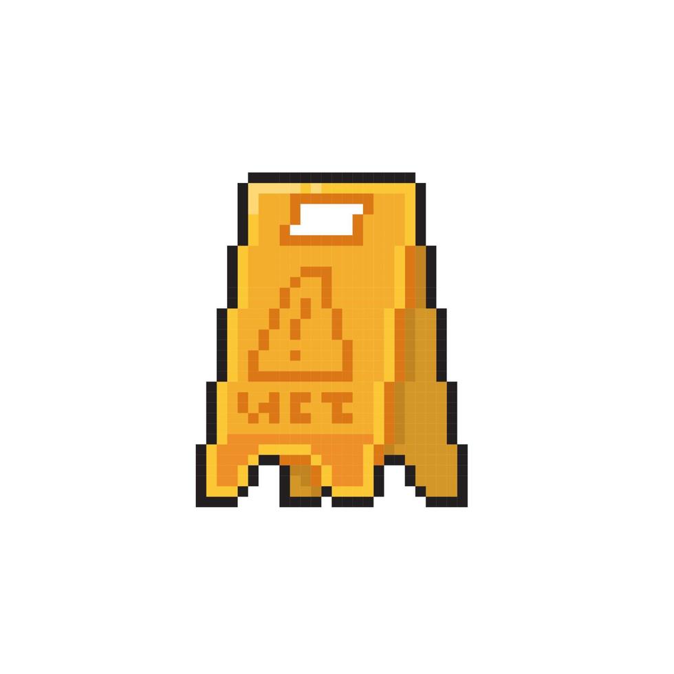 wet caution board in pixel art style vector