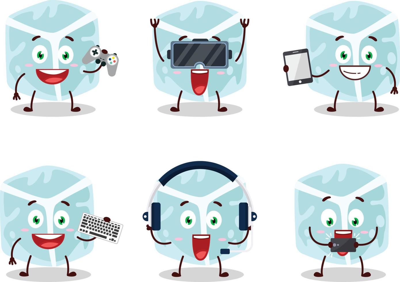 Ice tube cartoon character are playing games with various cute emoticons vector