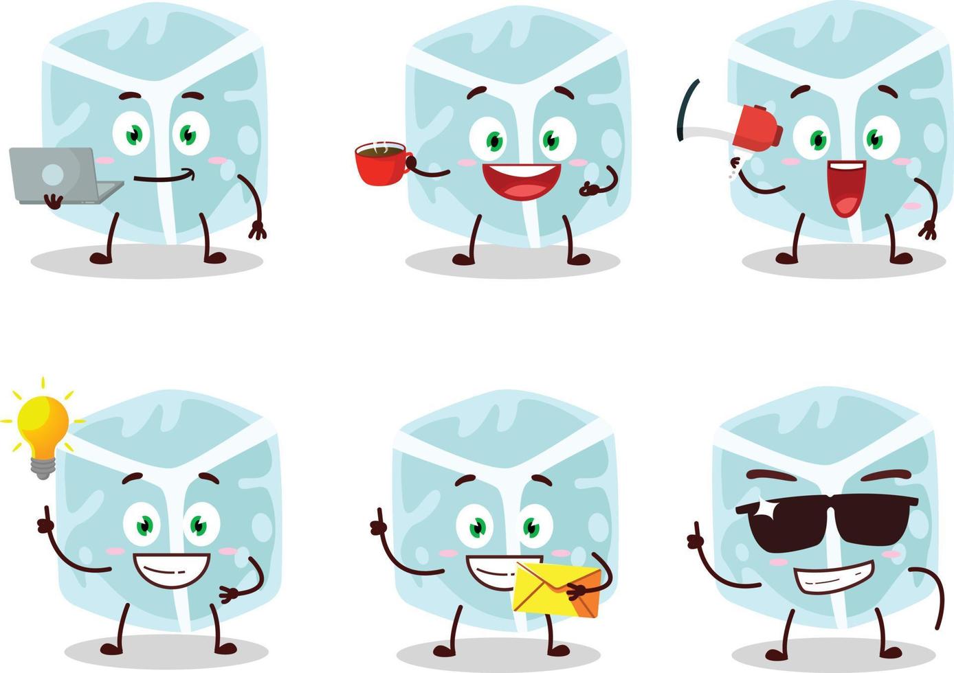 Ice tube cartoon character with various types of business emoticons vector