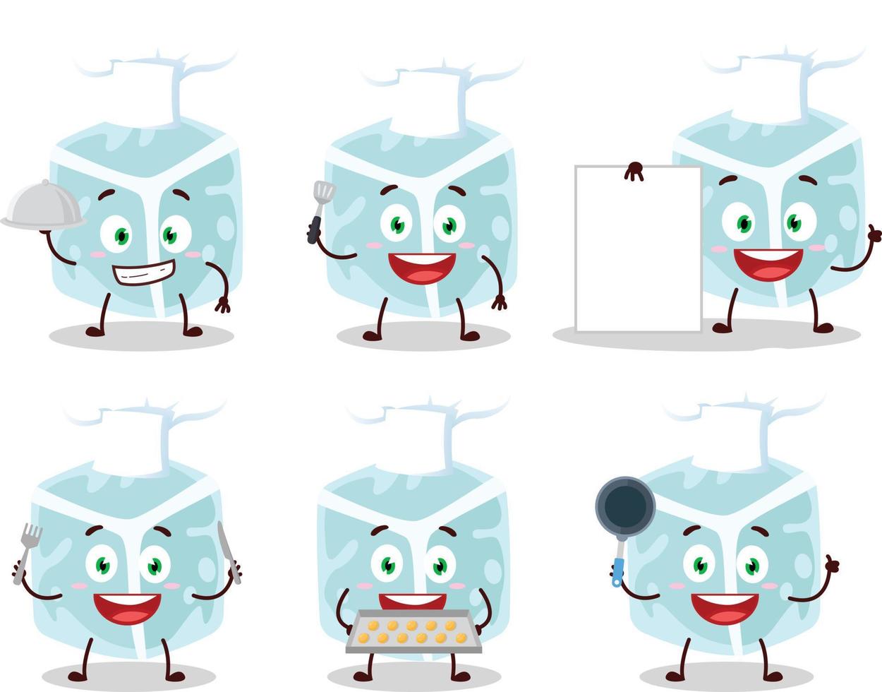 dibujos animados personaje de hielo tubo con varios cocinero emoticones vector