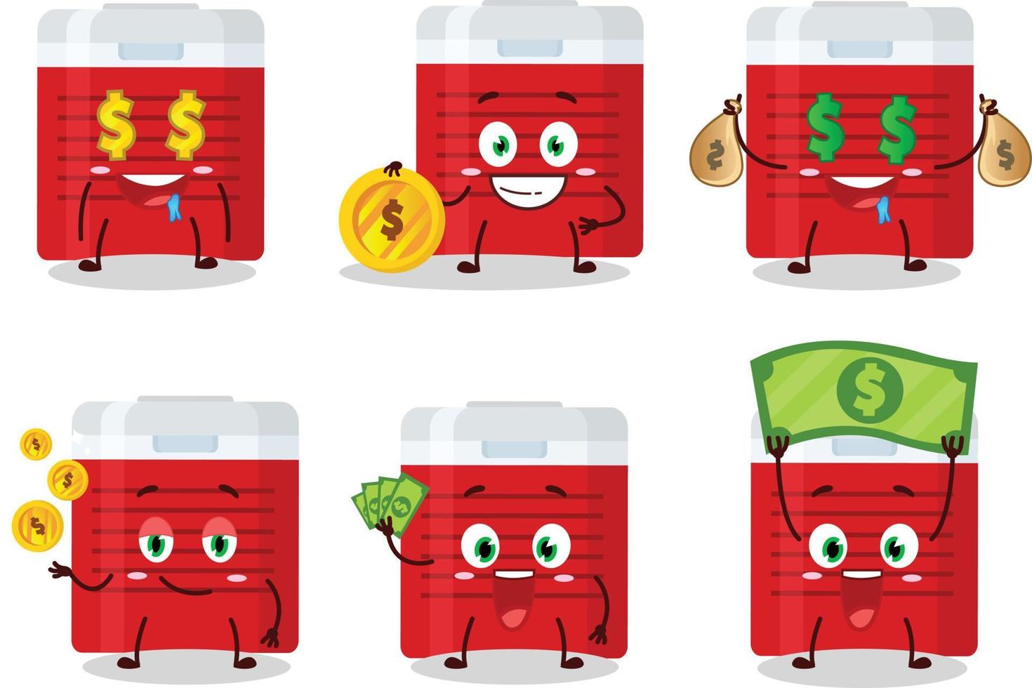 Ice cooler cartoon character with cute emoticon bring money vector