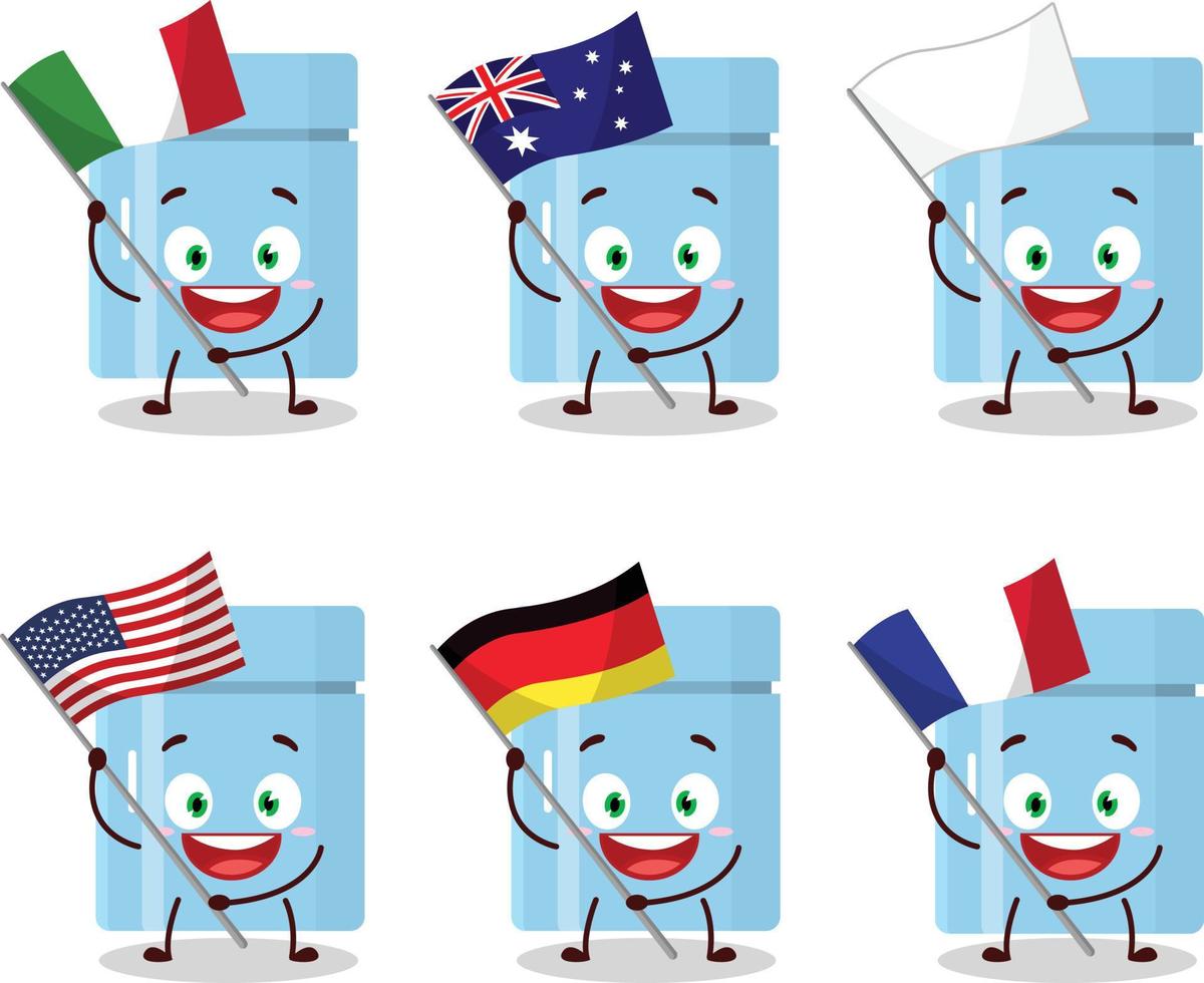 Fridge cartoon character bring the flags of various countries vector