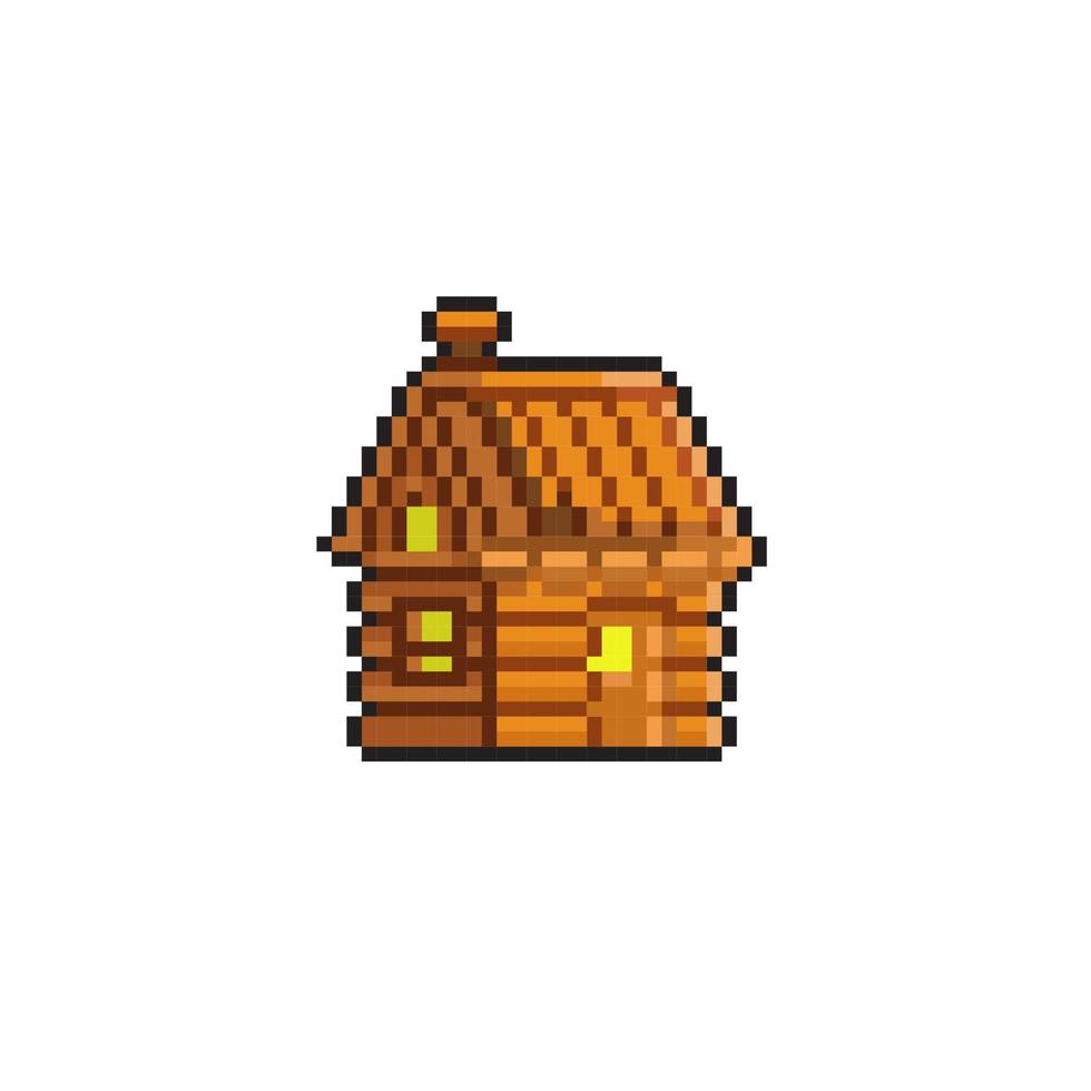 wooden house in pixel art style vector