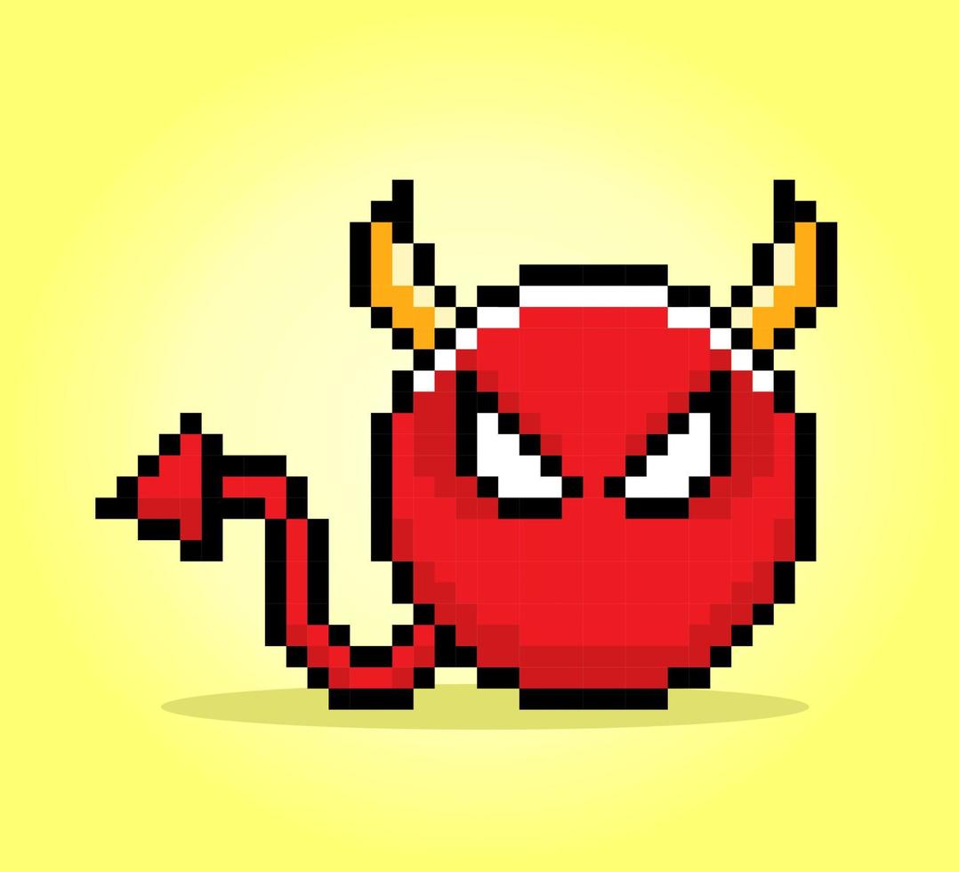 8 bit pixel of red devil character in Vector Illustrations for Game Assets or Cross Stitch Patterns