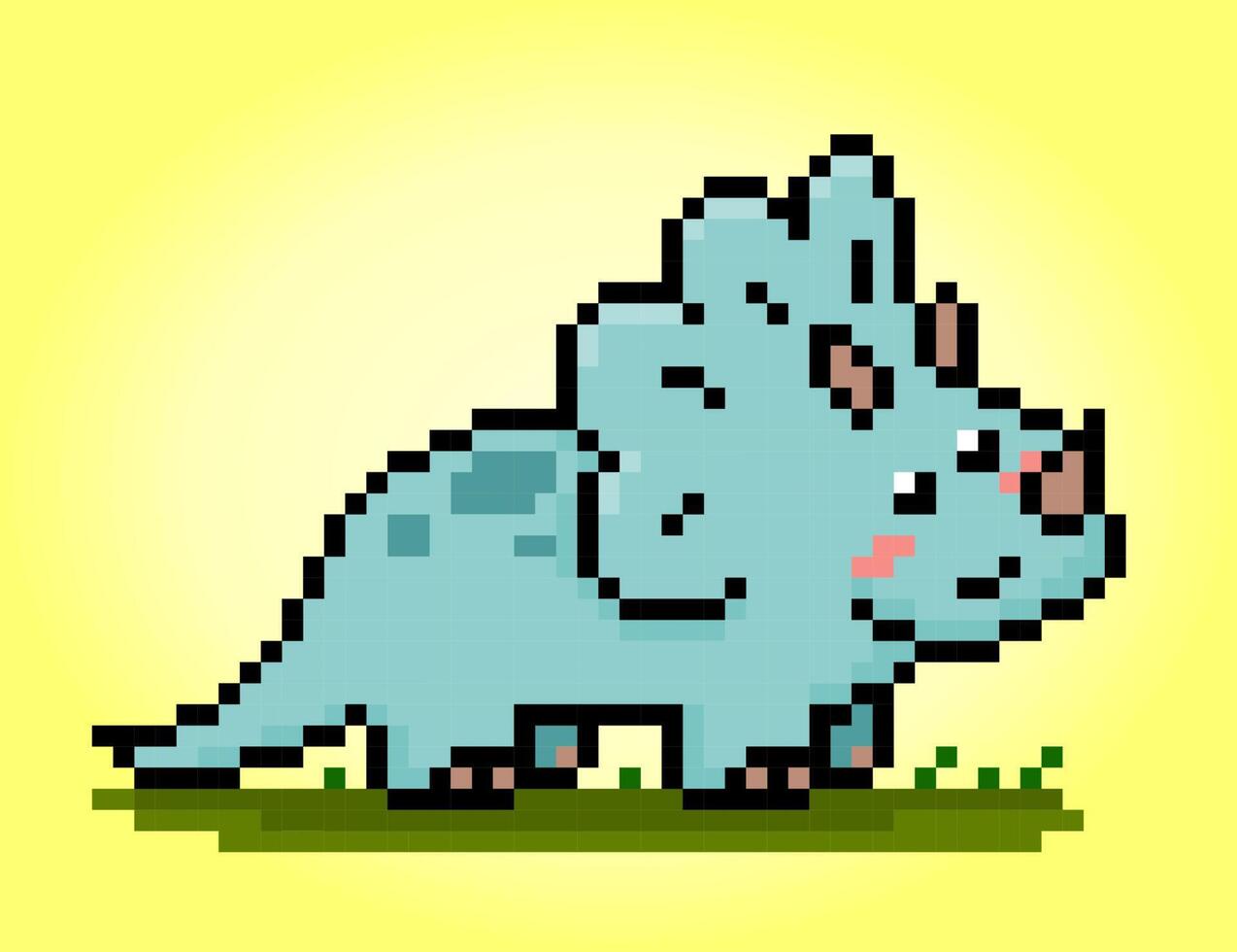 8 bit pixels dinosaur Triceratops. Animals in vector illustrations for Cross Stitch patterns.