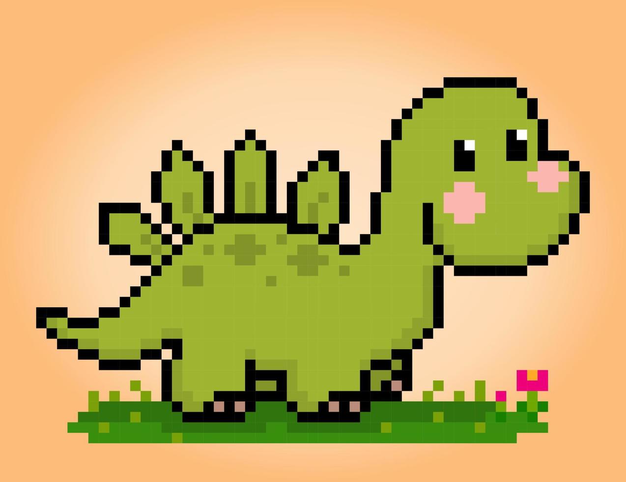 8 bit pixels dinosaur Stegosaurus. Animals in vector illustrations for Cross Stitch patterns.