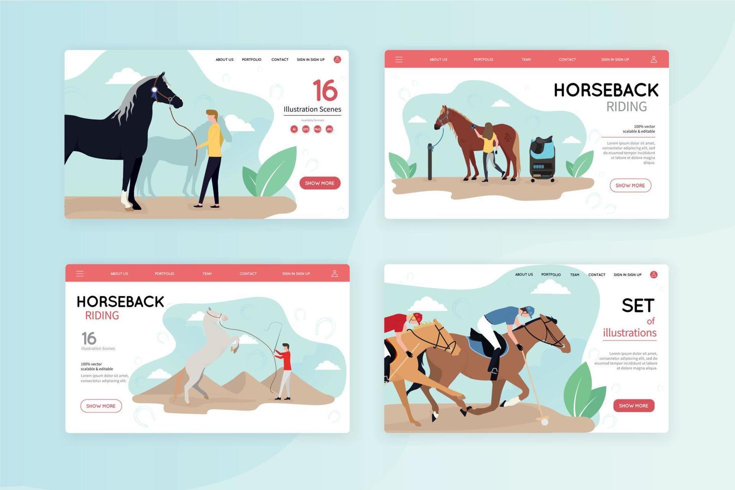 Web banner training horses. Vector illustration