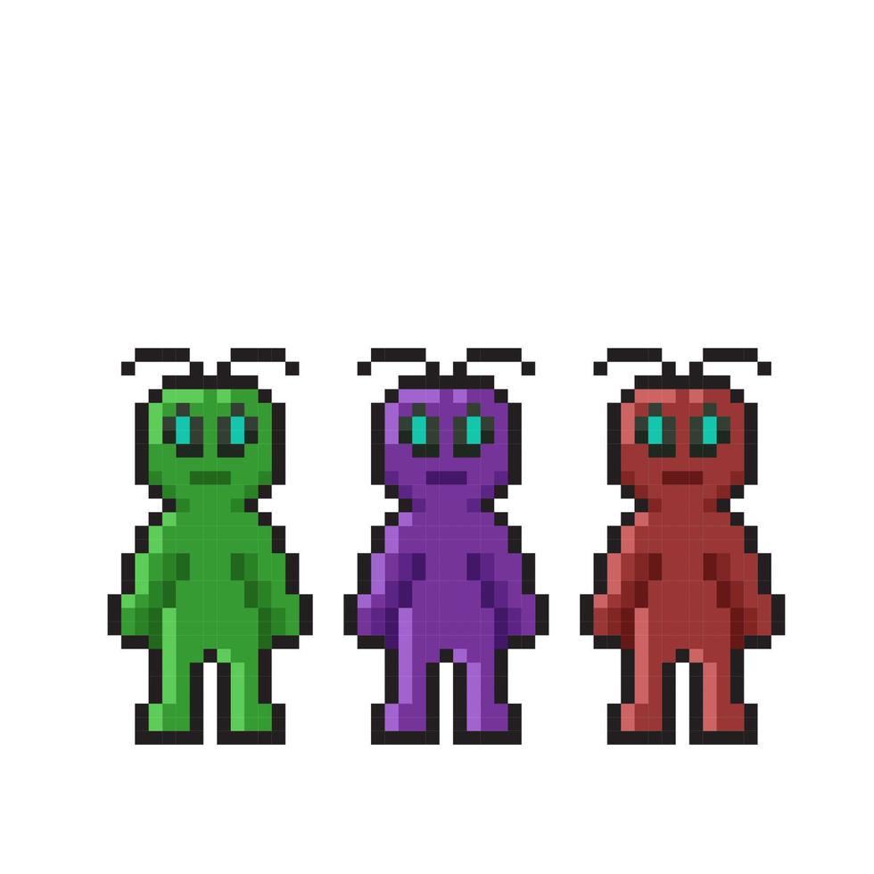 alien with different color in pixel art style vector